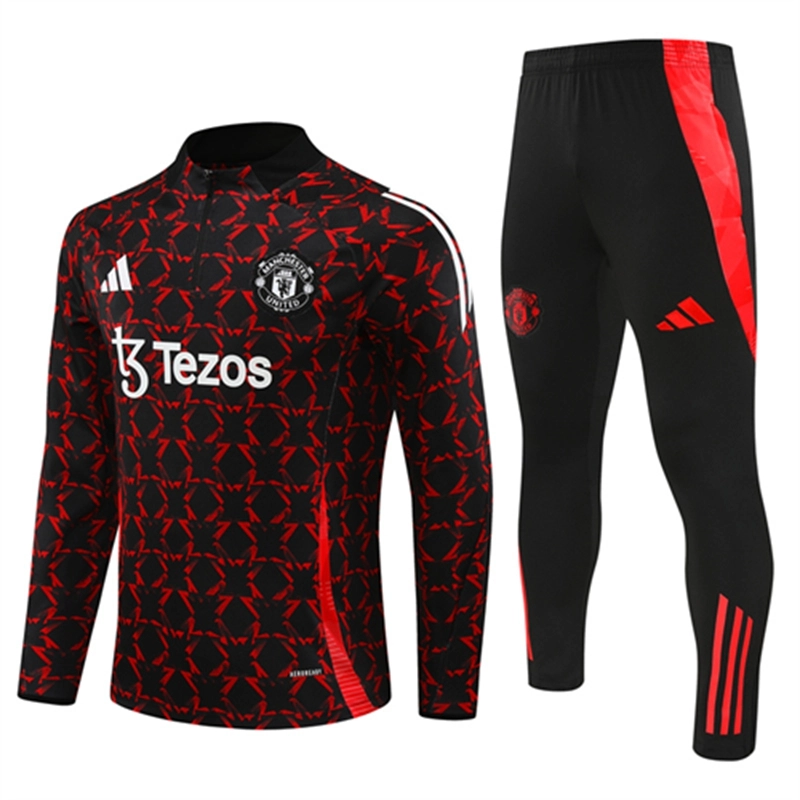 2024-25 Manchester United Red and Black Long Sleeve Training Suit