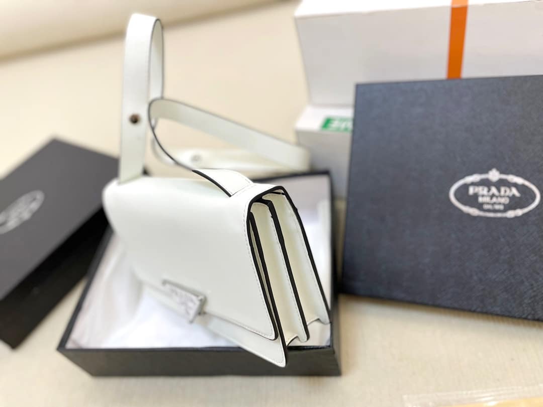 Prada Emblème Brushed-Leather Bag White 24cm