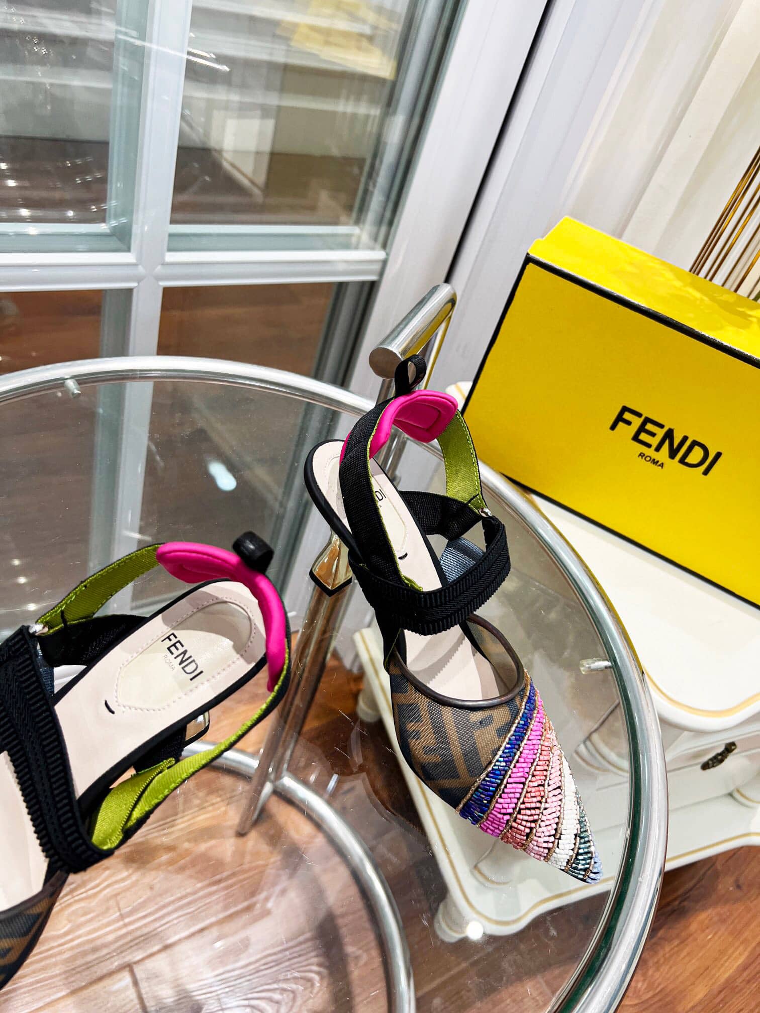 Fendi Colibri 85Mm Beaded Slingback Pumps Rainbow 8J8143Ai1E