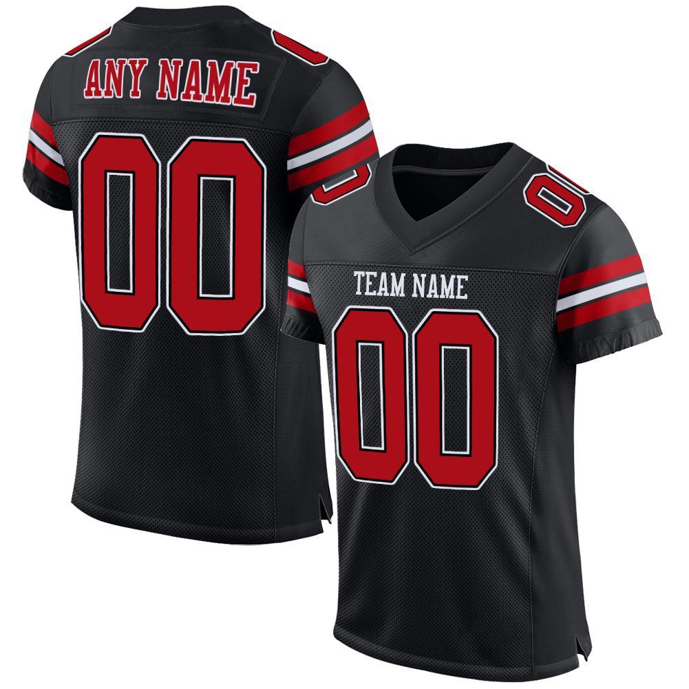 Custom Black Red-White Mesh  Football Jersey