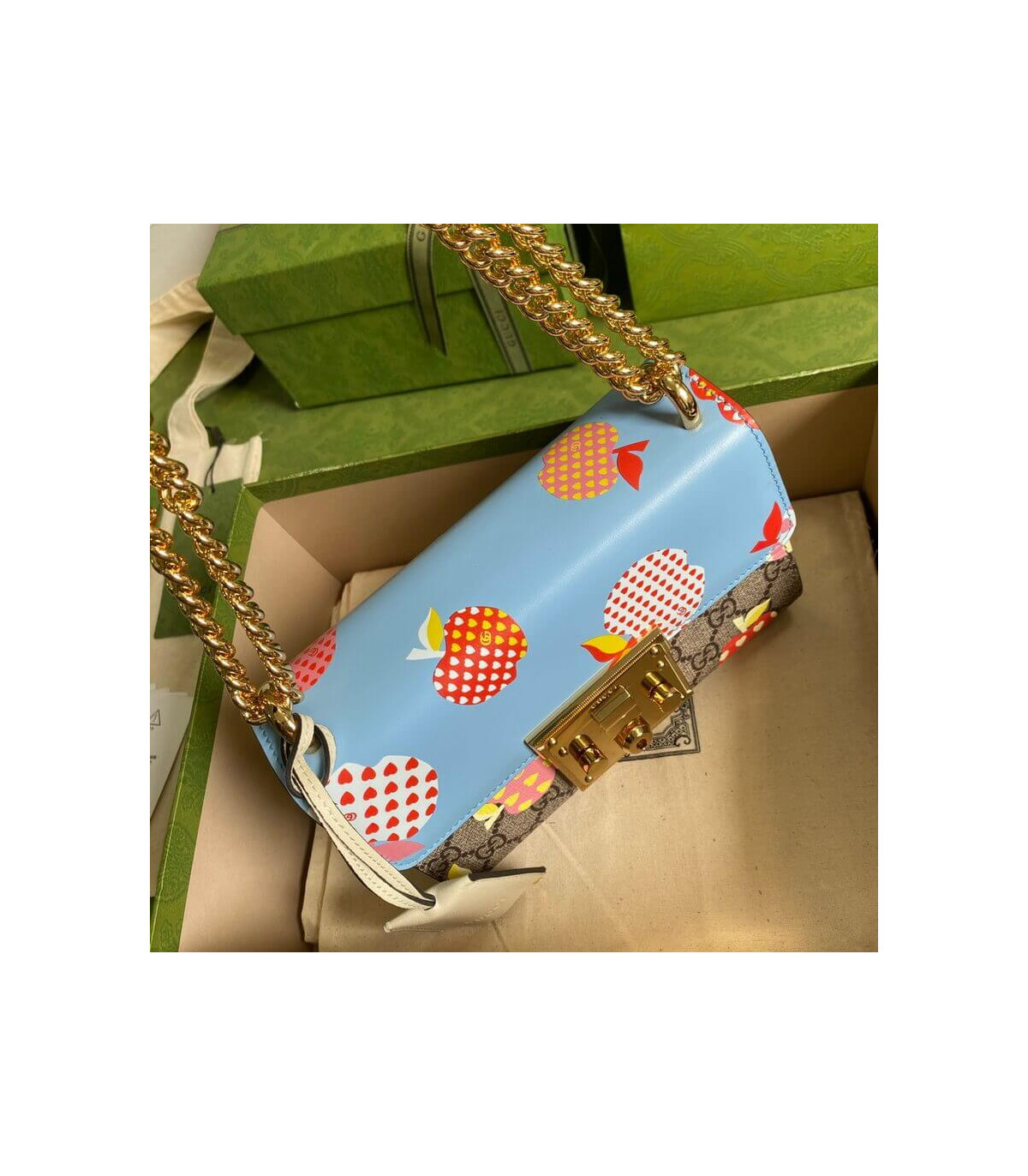 Gucci Padlock Heart Apple Pattern Small Shoulder Bag Blue