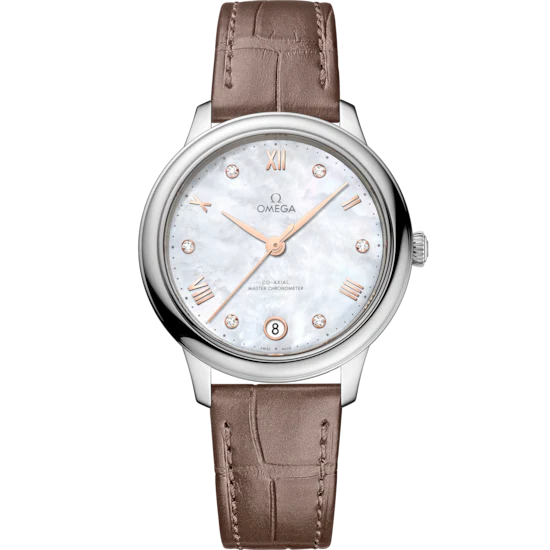 Omega De Ville Prestige 34 mm White Dial with Diamonds Stainless Steel Strap 434.13.34.20.55.001