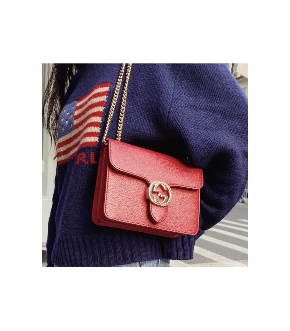 Gucci Interlocking Chain Leather Cross Body Bag Red 25cm