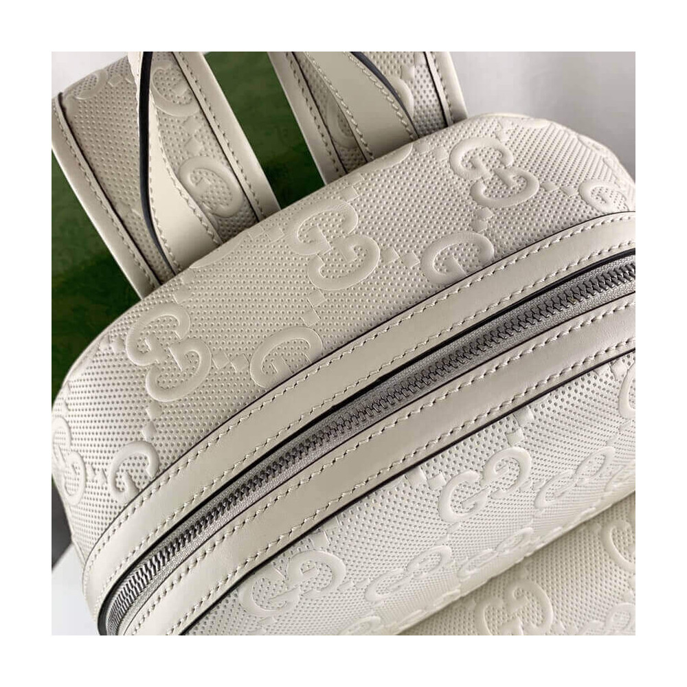 Gucci GG Embossed Backpack in White Leather
