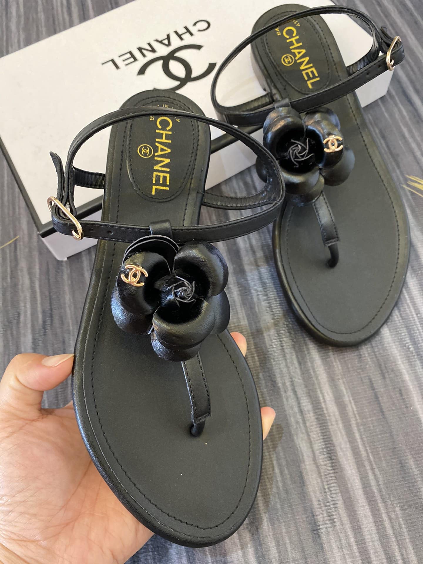 Chanel Jelly Black Rubber Camellia Sandals Black