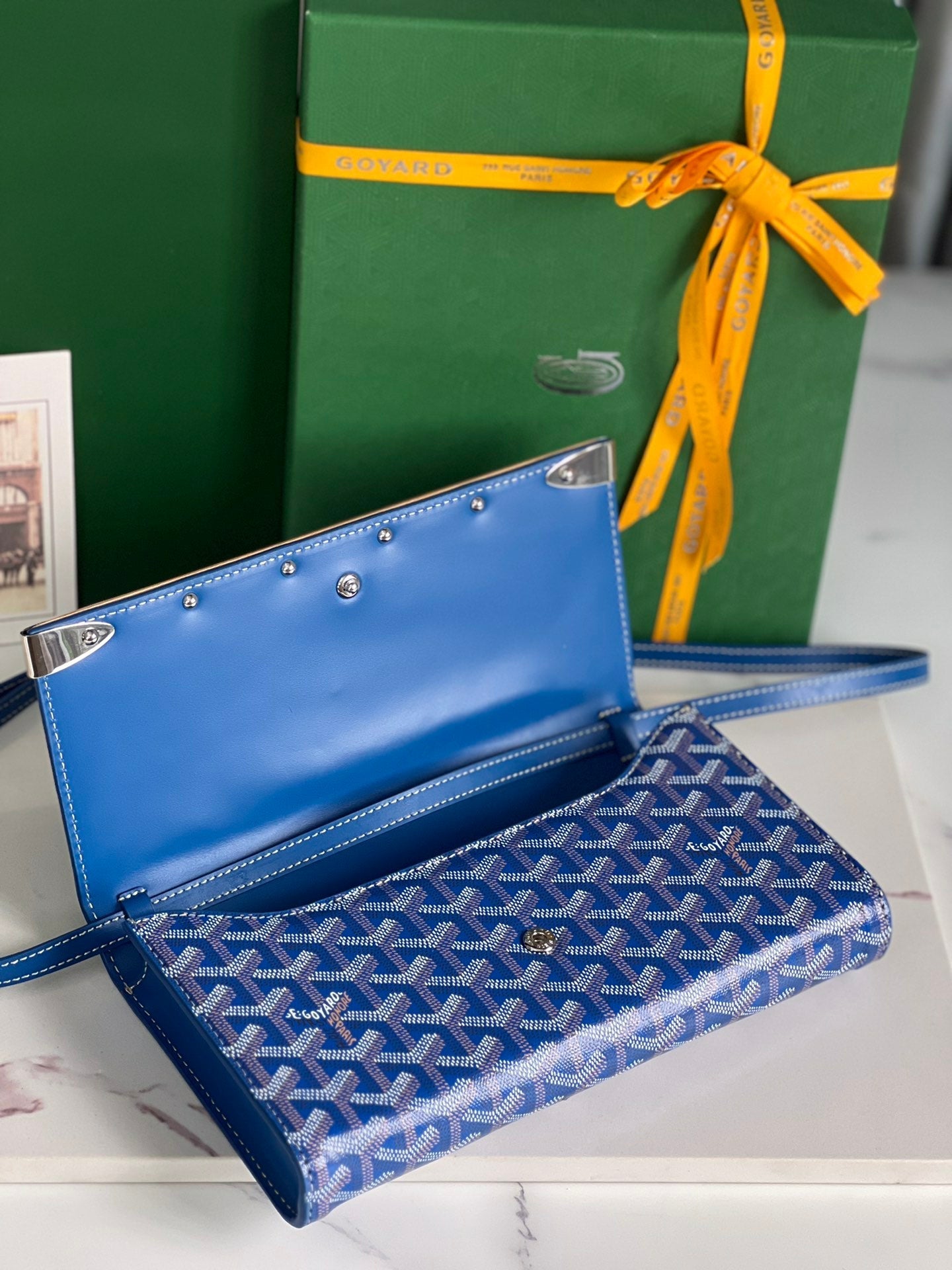 Goyard Monte-Carlo Pm Clutch 25 Cm Sapphire Blue Goyardine Canvas