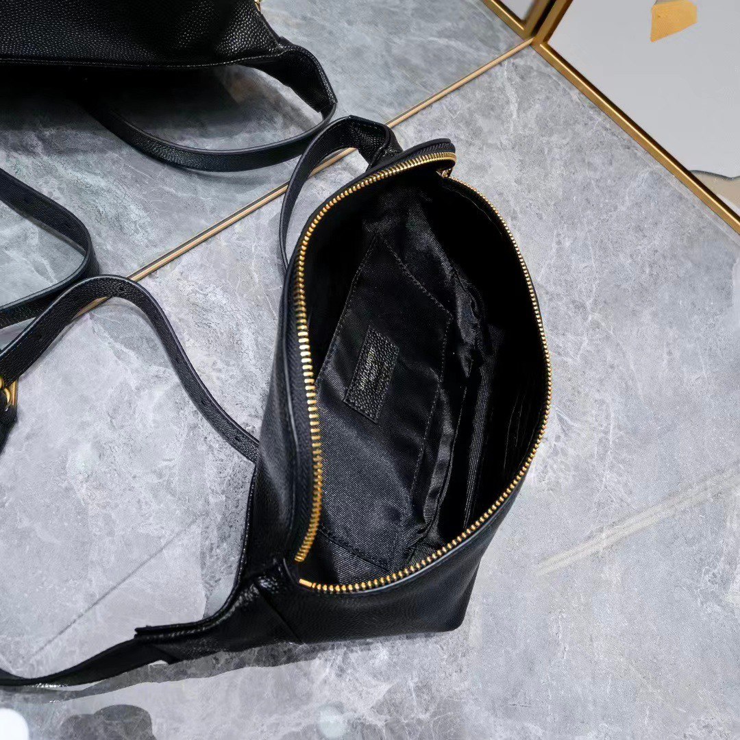 Saint Laurent Belt Bag Ysl Logo Appliquéd Leather Black 25Cm