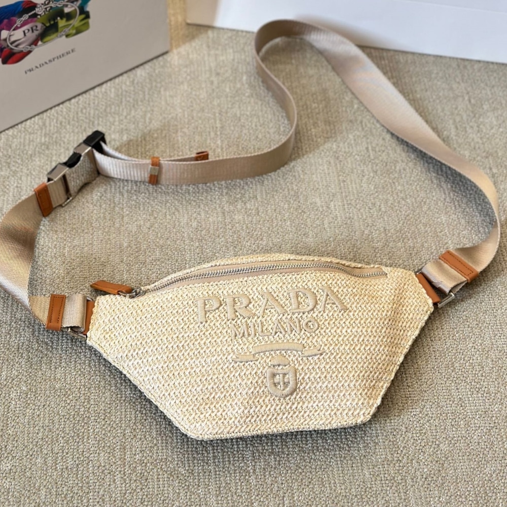 Prada Crochet Belt Bag Natural 30Cm