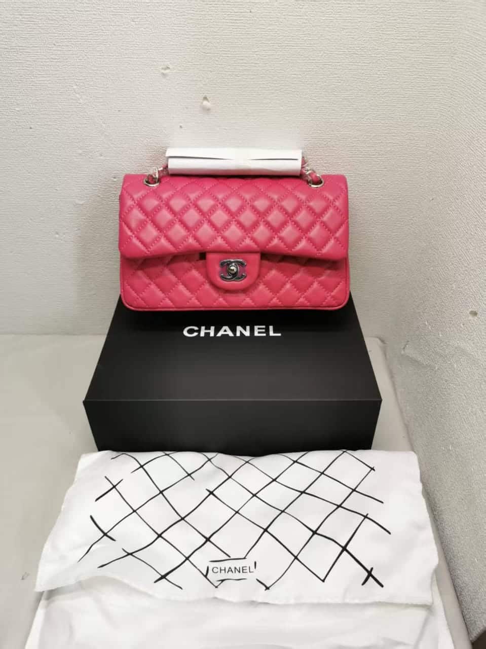 Chanel Classic Medium Flap Bag With Silver Hardware Dark Pink 25cm
