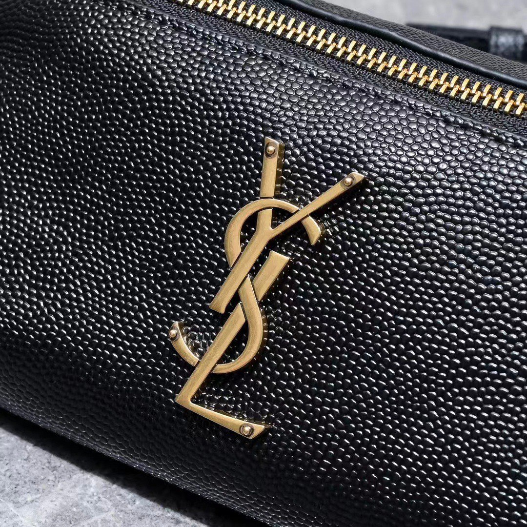 Saint Laurent Belt Bag Ysl Logo Appliquéd Leather Black 25Cm