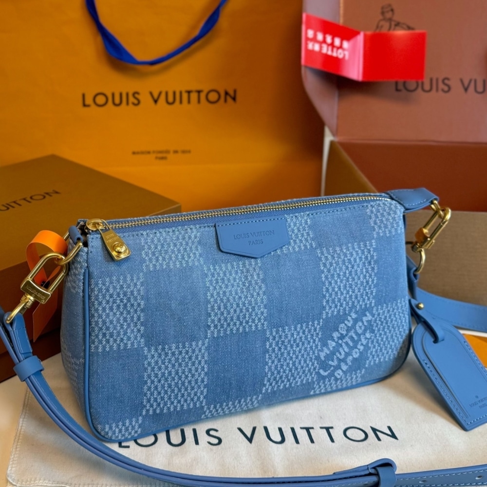Louis Vuitton Pochette Accessories Xl Damier Denim Blue 28Cm N00204