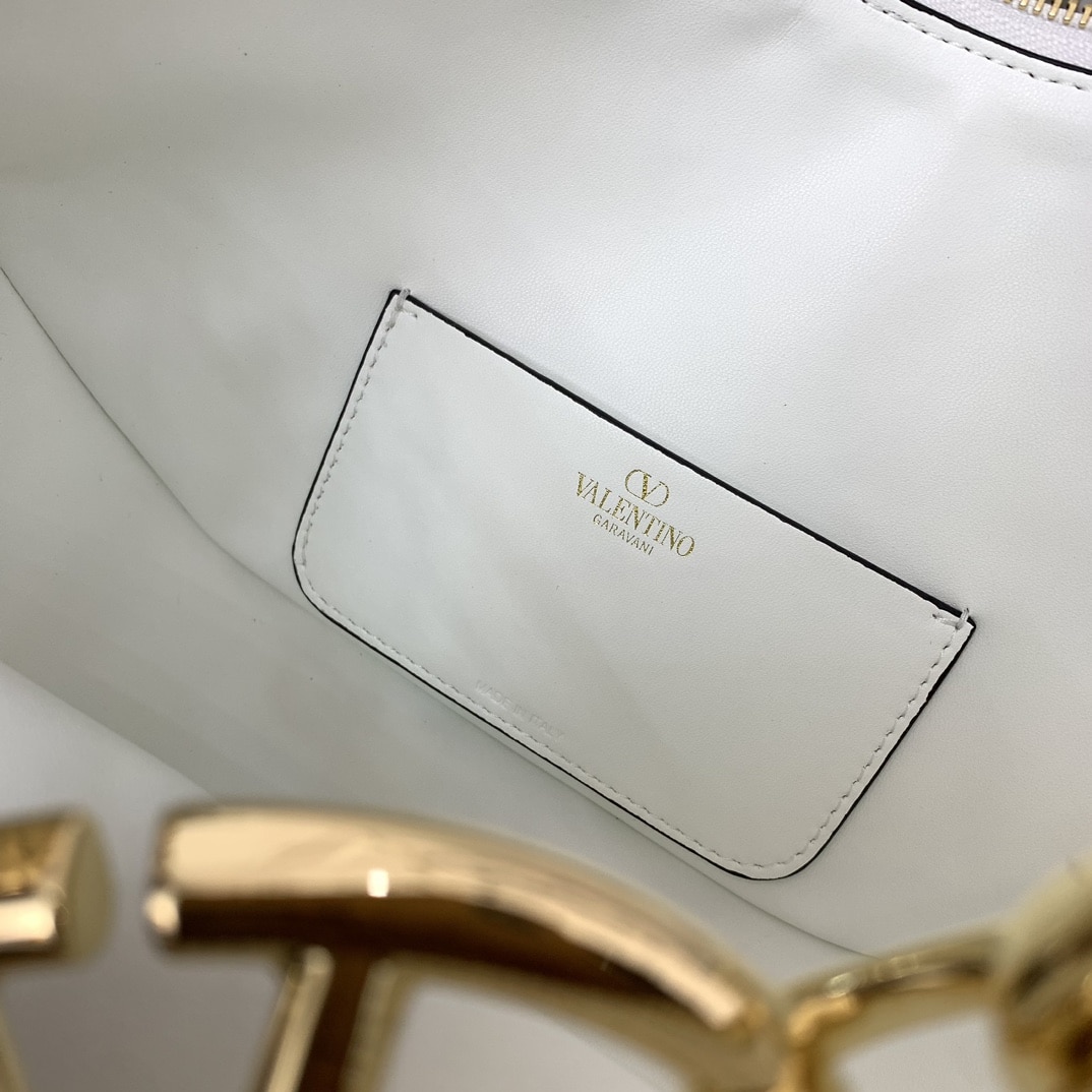 Valentino Garavani Small VLogo Moon Hobo Bag In Grainy Calfskin With Chain White 29Cm 4W2B0N08Jdk 098