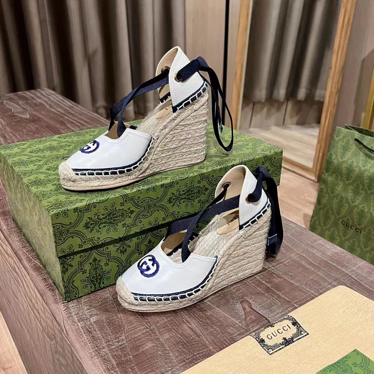 Gucci Gg Canvas Wedge Espadrilles White