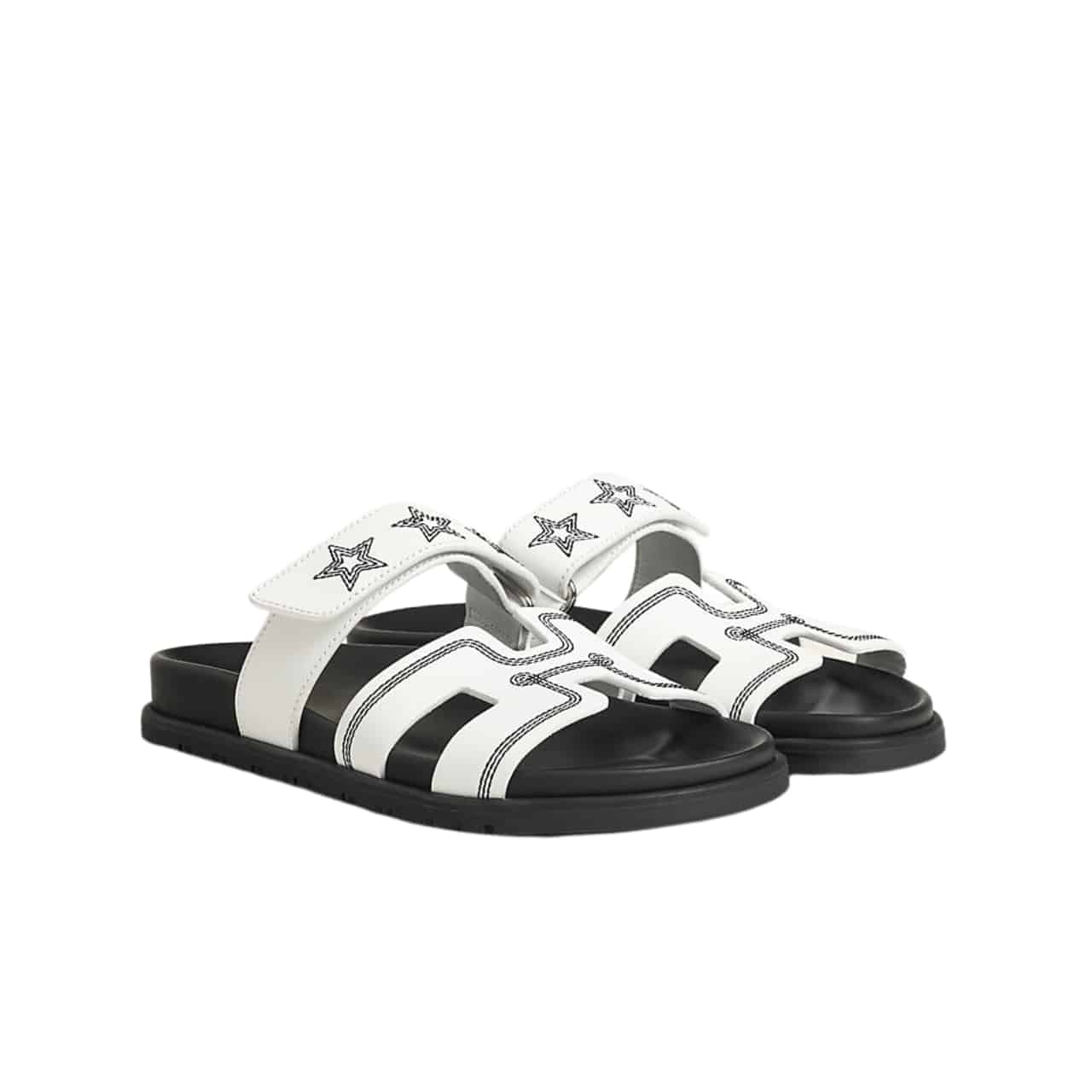 Hermes Chypre Sandal Star Stitched Blanc White