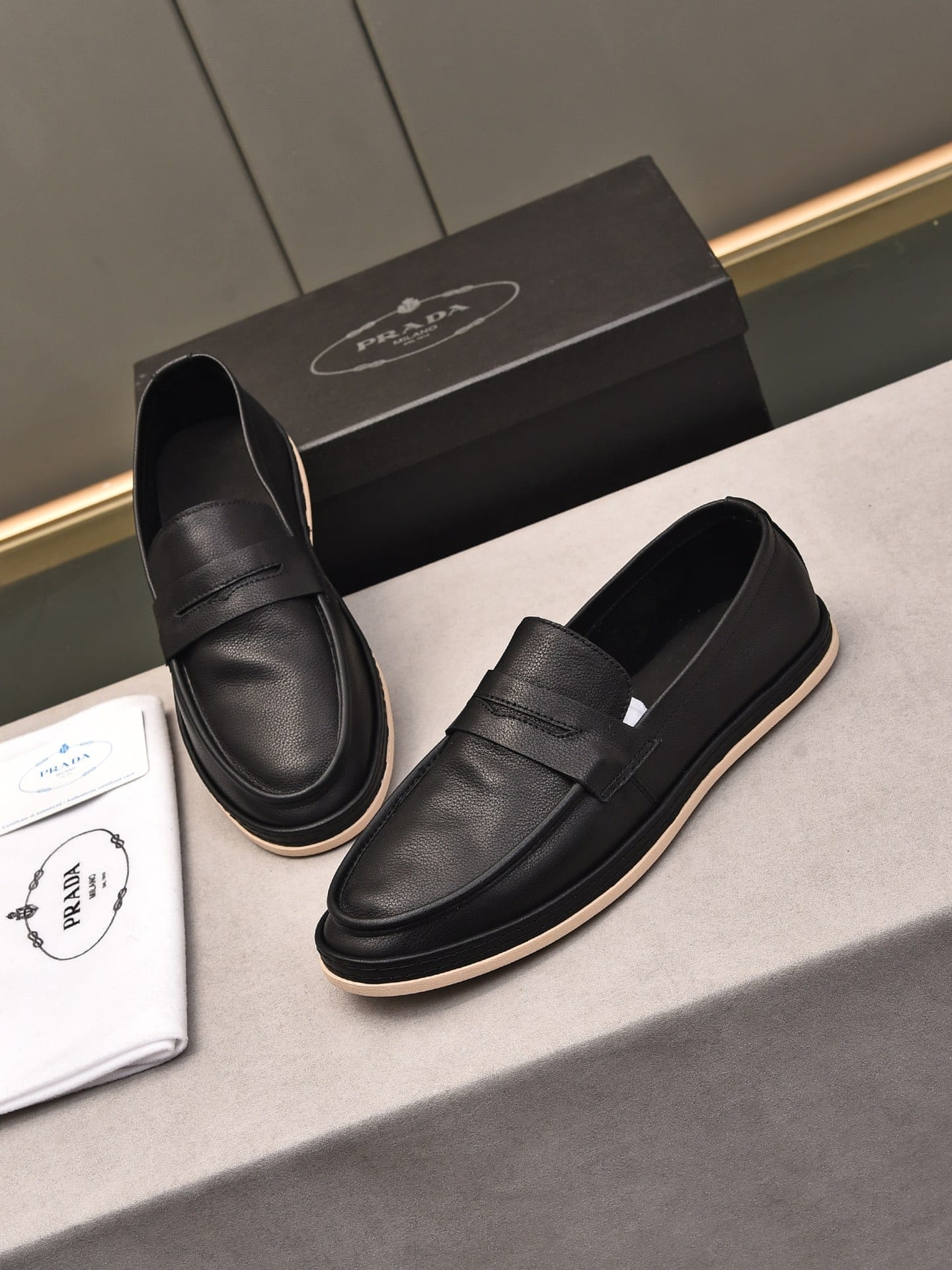 Prada Men’S Flat Loafers Leather Black