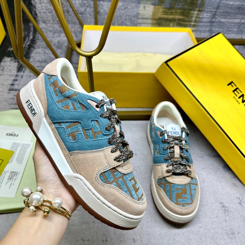 Fendi Match Sneakers Beige And Blue