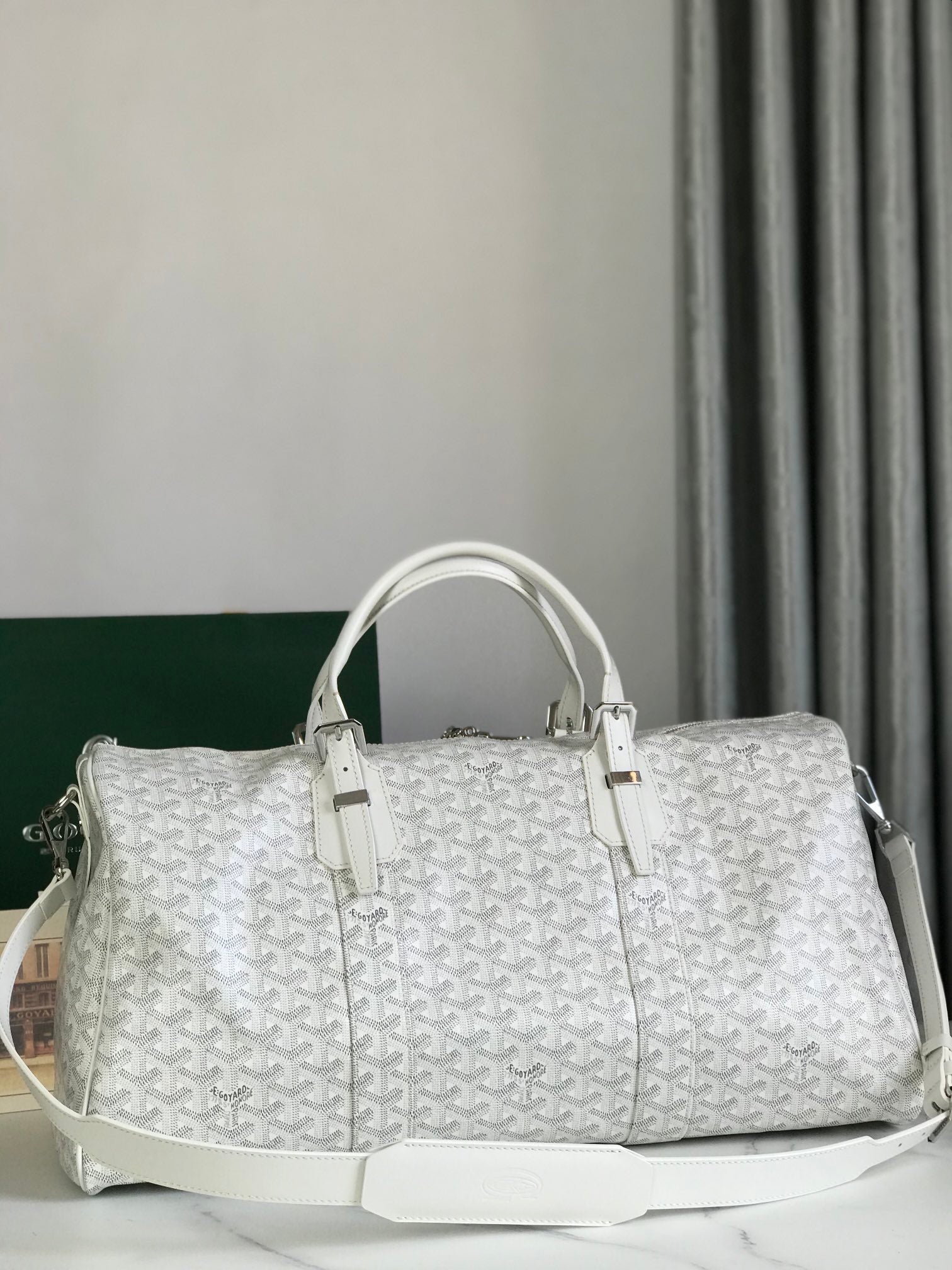 Goyard Boston 50 Bag Cm White Goyardine Canvas And Calfskin Trim