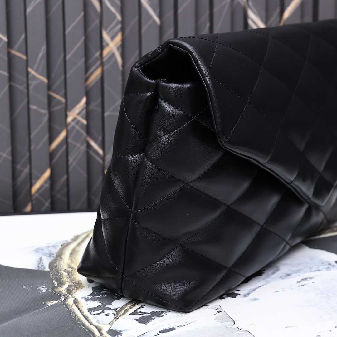 Saint Laurent Sade Puffy Leather Envelope Clutch Bag Black