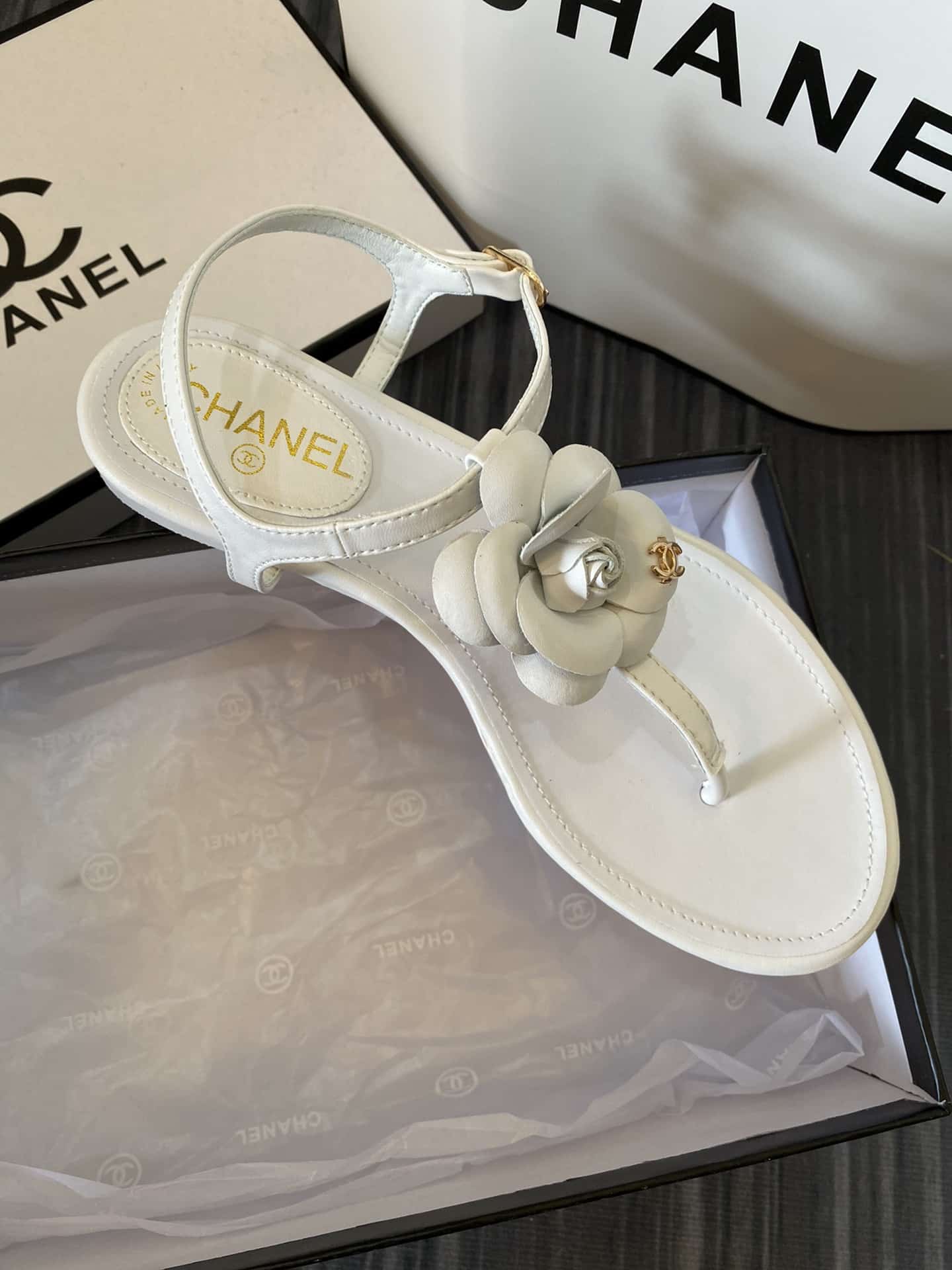 Chanel Jelly Rubber Camellia Sandals White