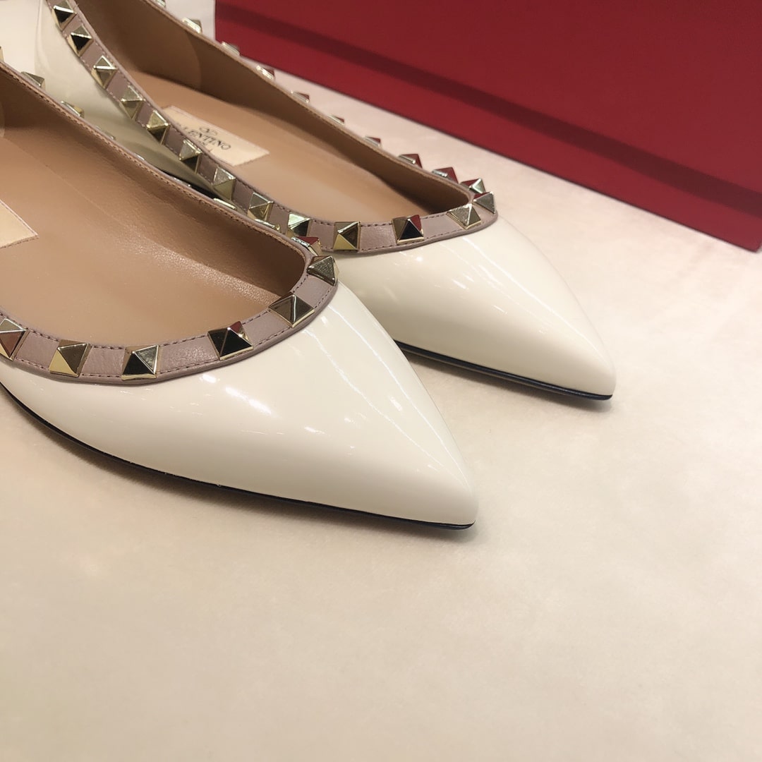 Valentino Patent Rockstud Ballet Flat White