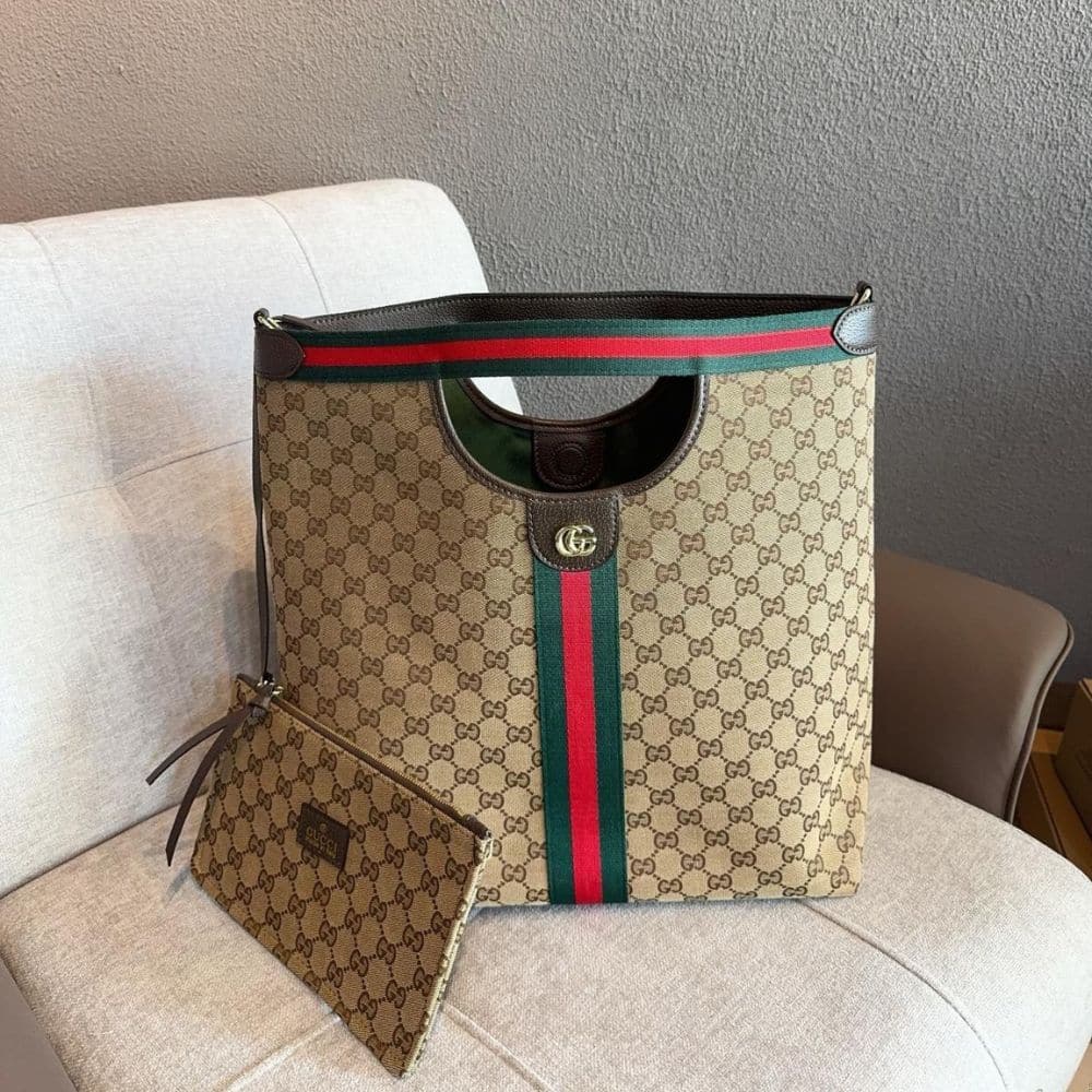 Gucci Giglio Large Tote Bag Beige And Brown GG Canvas 36Cm 865452 FAFZE 9871