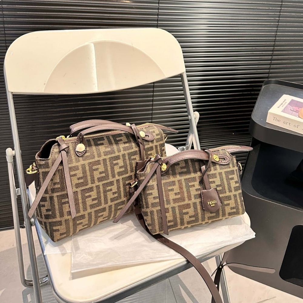 Fendi By The Way Soft Medium Brown Ff Jacquard Fabric Bag 27Cm