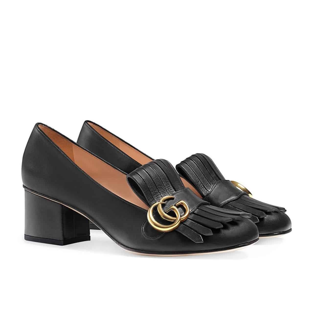 Gucci Mid Heel Pump Leather Black 408208 C9D00 1000