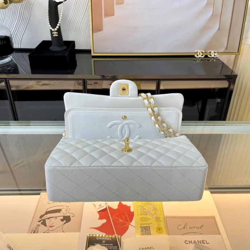 Chanel Classic Medium Handbag White 25cm A01112