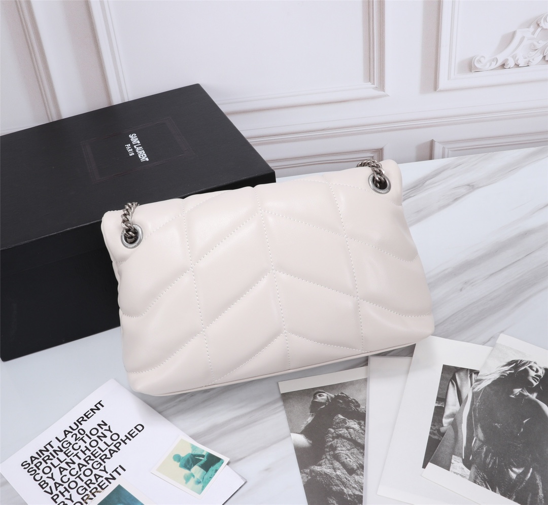 Saint Laurent Loulou Small Chain Bag In Matelasse Y White Silver 29Cm