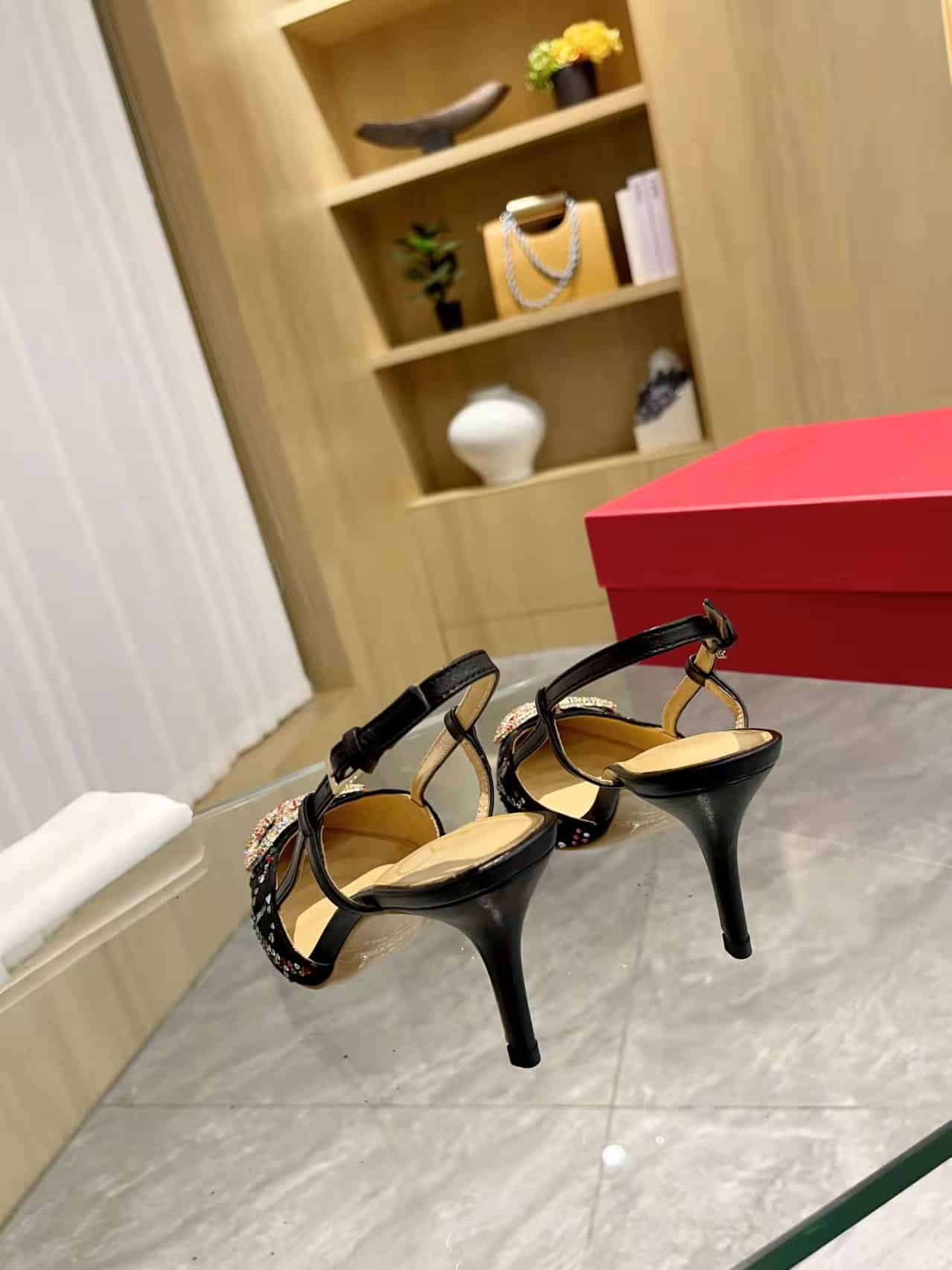 Valentino VLogo Signature Back Strap Crystal High Heels Black