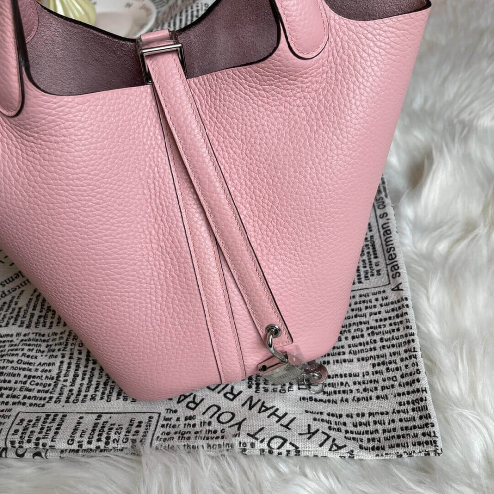 Hermes Picotin Lock Bag In Taurillon Clemence 3Q Rose Sakura 22Cm