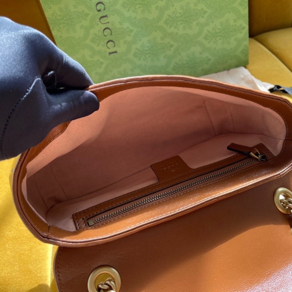 Gucci Marmont Mini Matelasse Shoulder Bag Brown 22cm 446744 0OLFT 2535