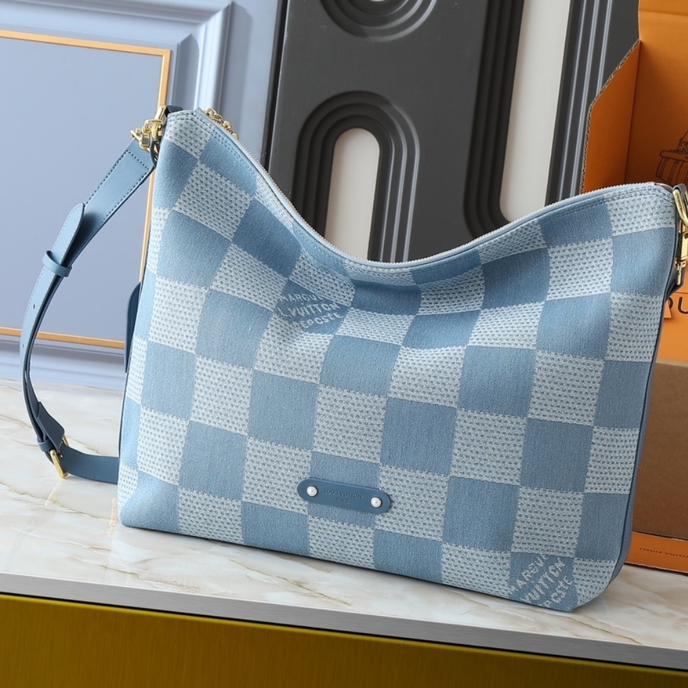Louis Vuitton Vagabond Hobo Damier Denim Blue 48Cm N00202
