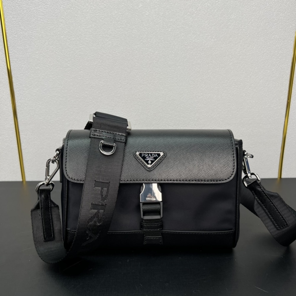 Prada Re Nylon And Saffiano Shoulder Bag Black 20Cm