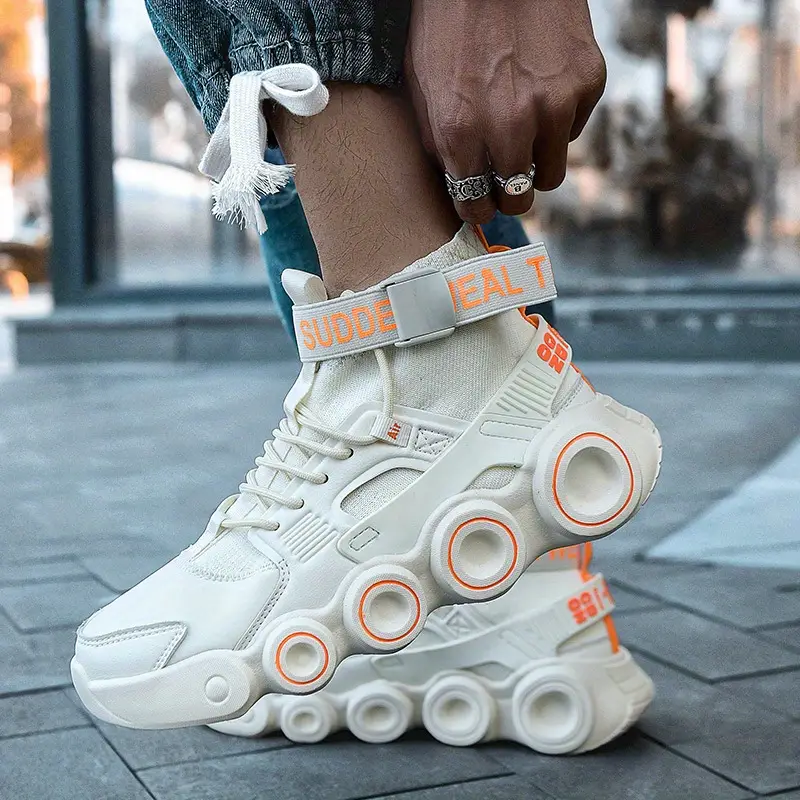 Korean Streetwear High-Top Woven Sneakers – Thick-Soled Height-Increasing Breathable