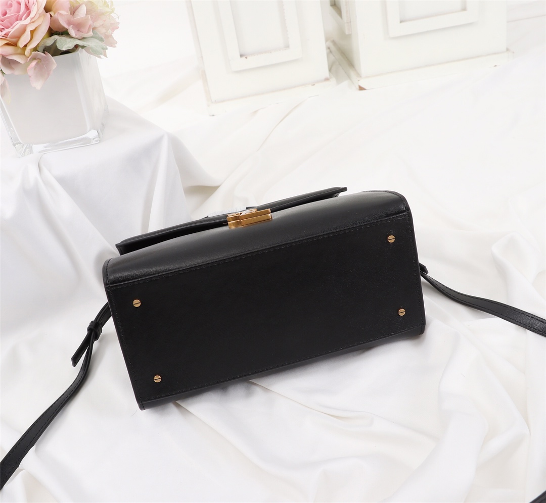Saint Laurent Cassandra Medium Top Handle Bag Black Gold 24Cm