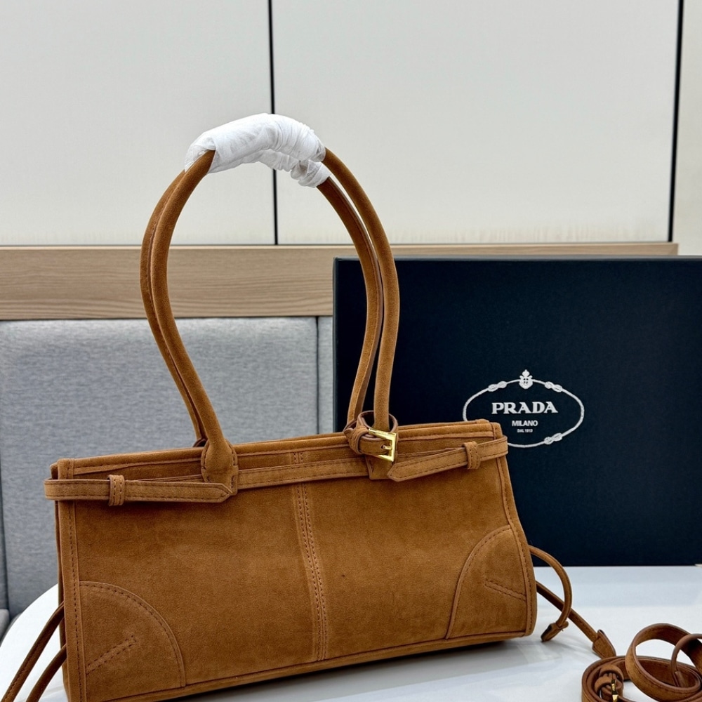 Prada Medium Suede Handbag Cinnamon 32Cm