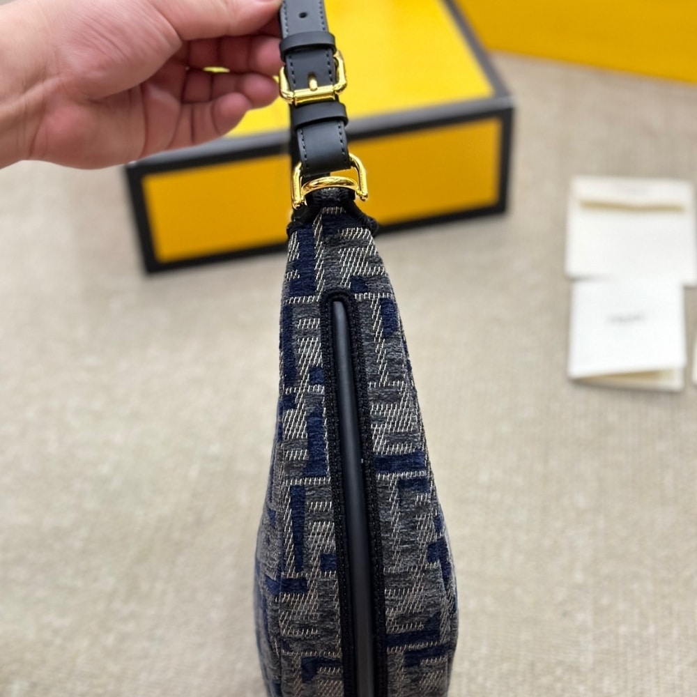 Fendi Fendigraphy Small Dark Blue Ff Chenille Bag 30Cm