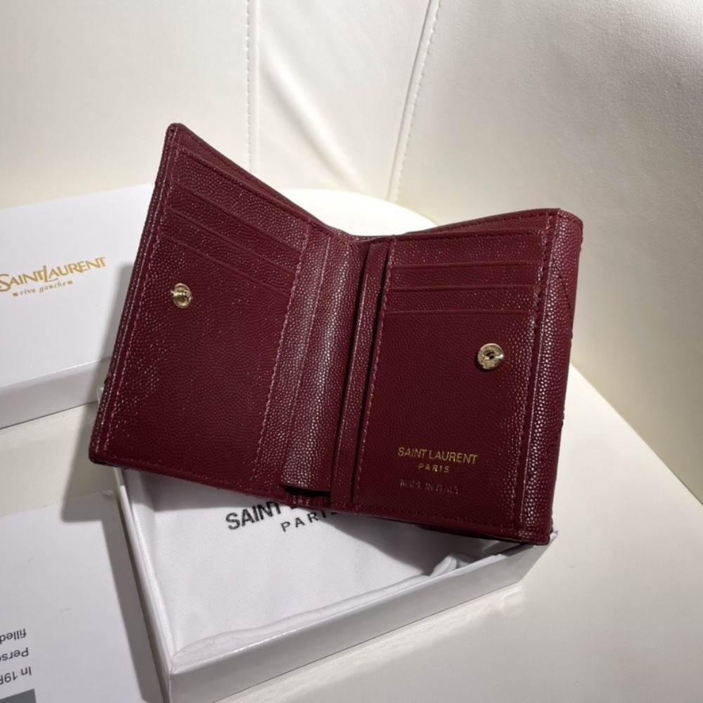Saint Laurent Cassandre Matelasse Small Envelope Wallet In Grain De Poudre Leather 11Cm