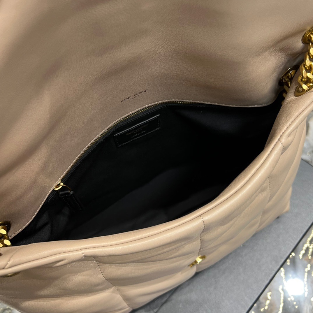 Saint Laurent Puffer Medium Chain Bag In Quilted Beige