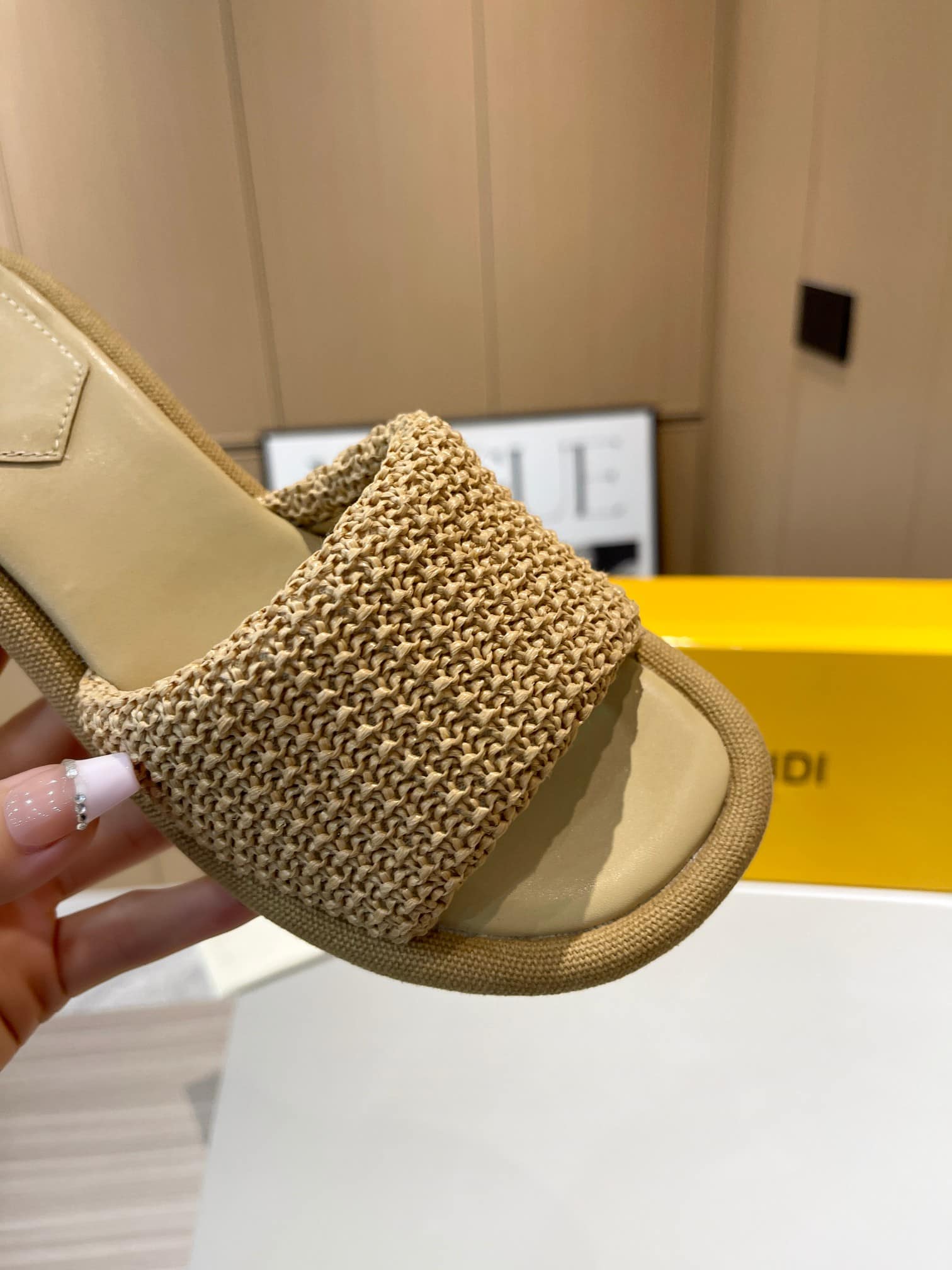 Fendi Baguette Raffia Slide Sandal Natural Neutral