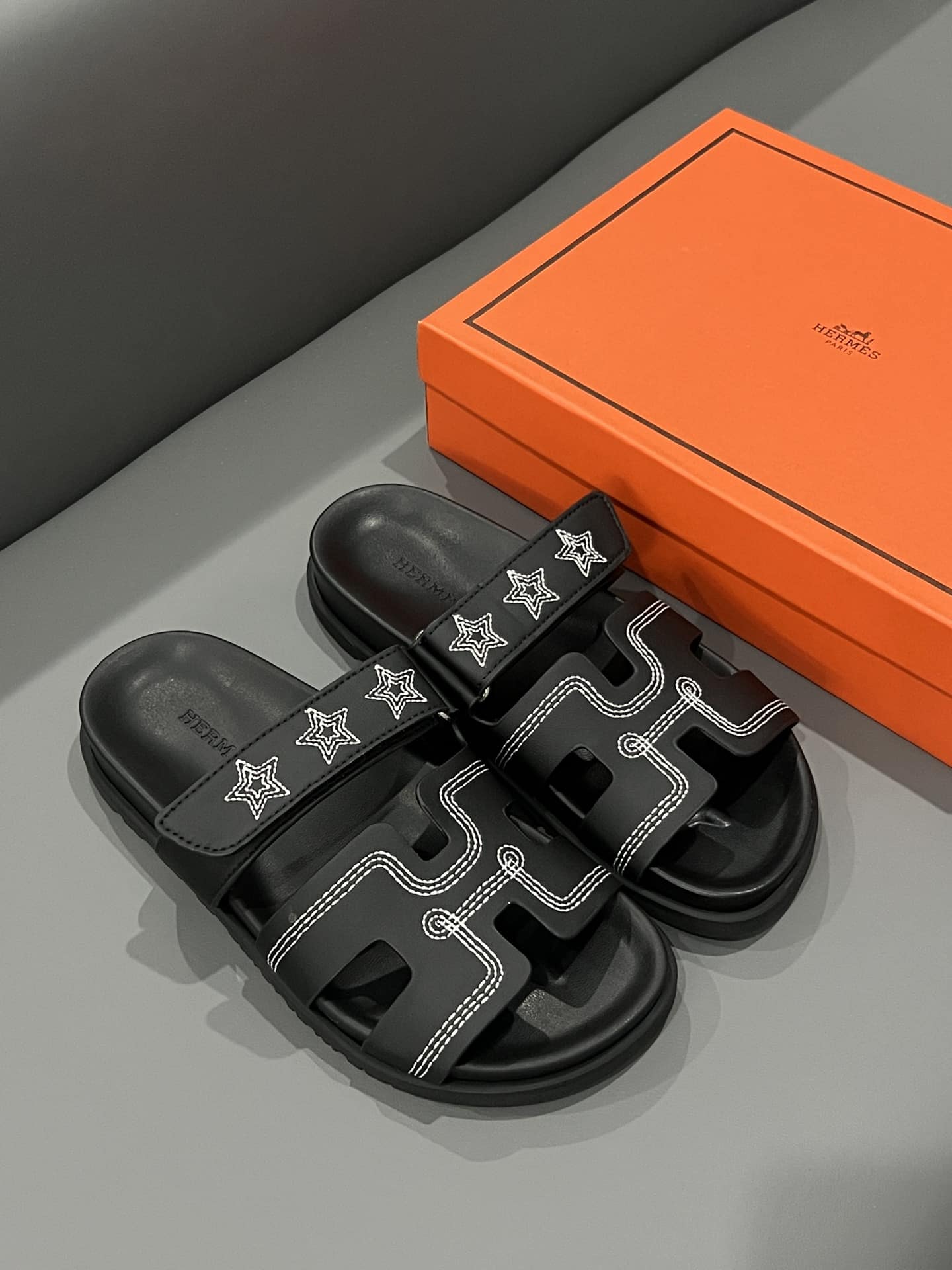 Hermes Chypre Sandal Star Stitched Noir H232142Z 02340