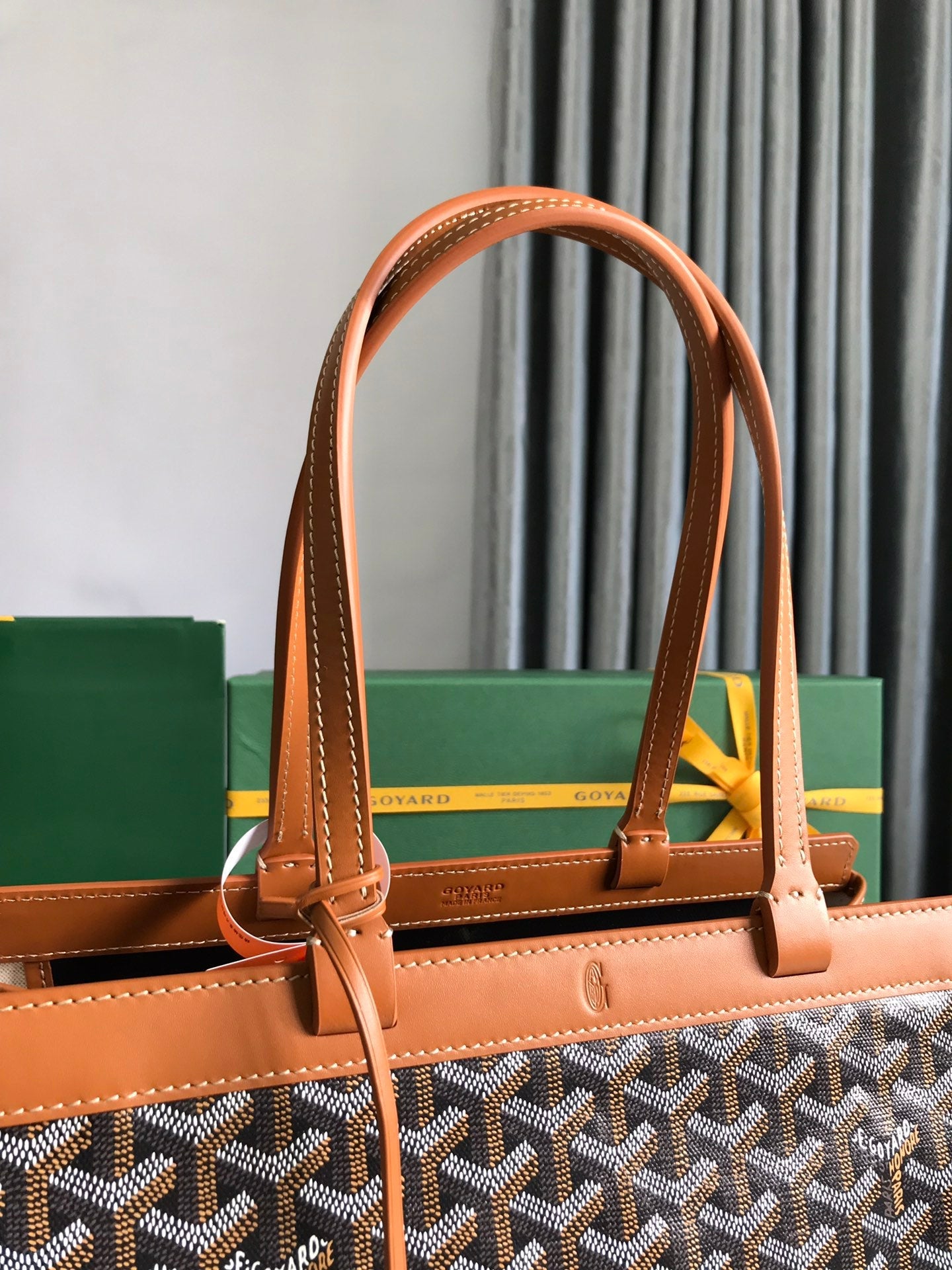 Goyard Bellechasse Biaude Pm Bag 36 Cm Black Goyardine Canvas And Tan Calfskin Trim