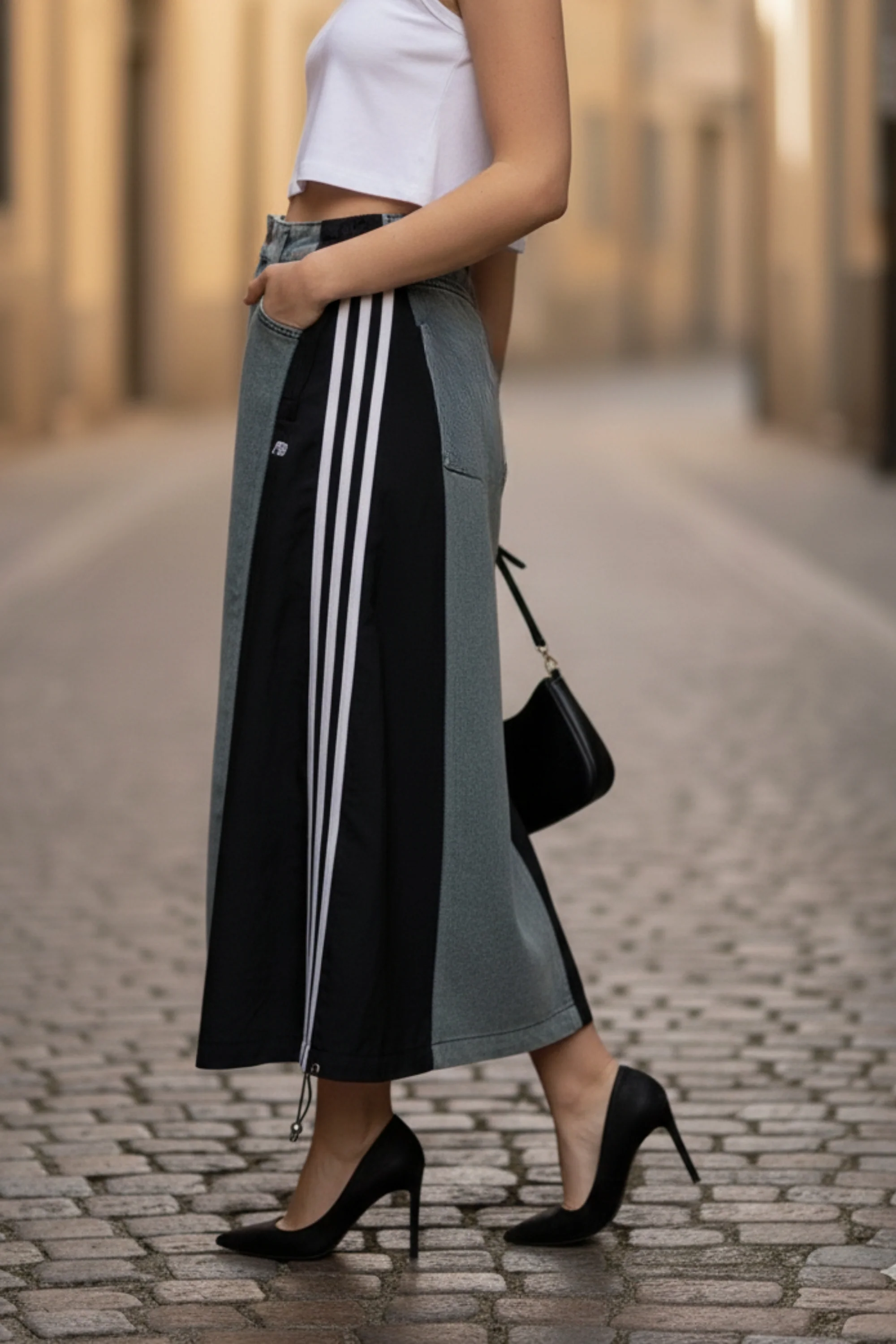 Stripe Fusion Denim Skirt