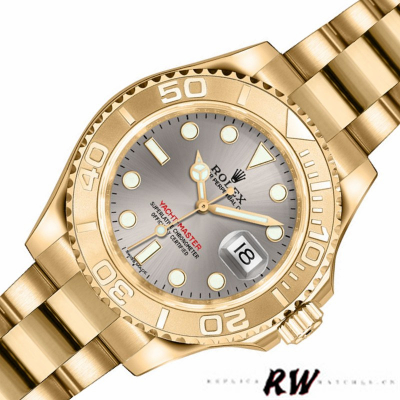 【Super Clone】Rolex Yacht-Master 169628 Yellow Gold Grey Dial 29MM Lady Replica Watch