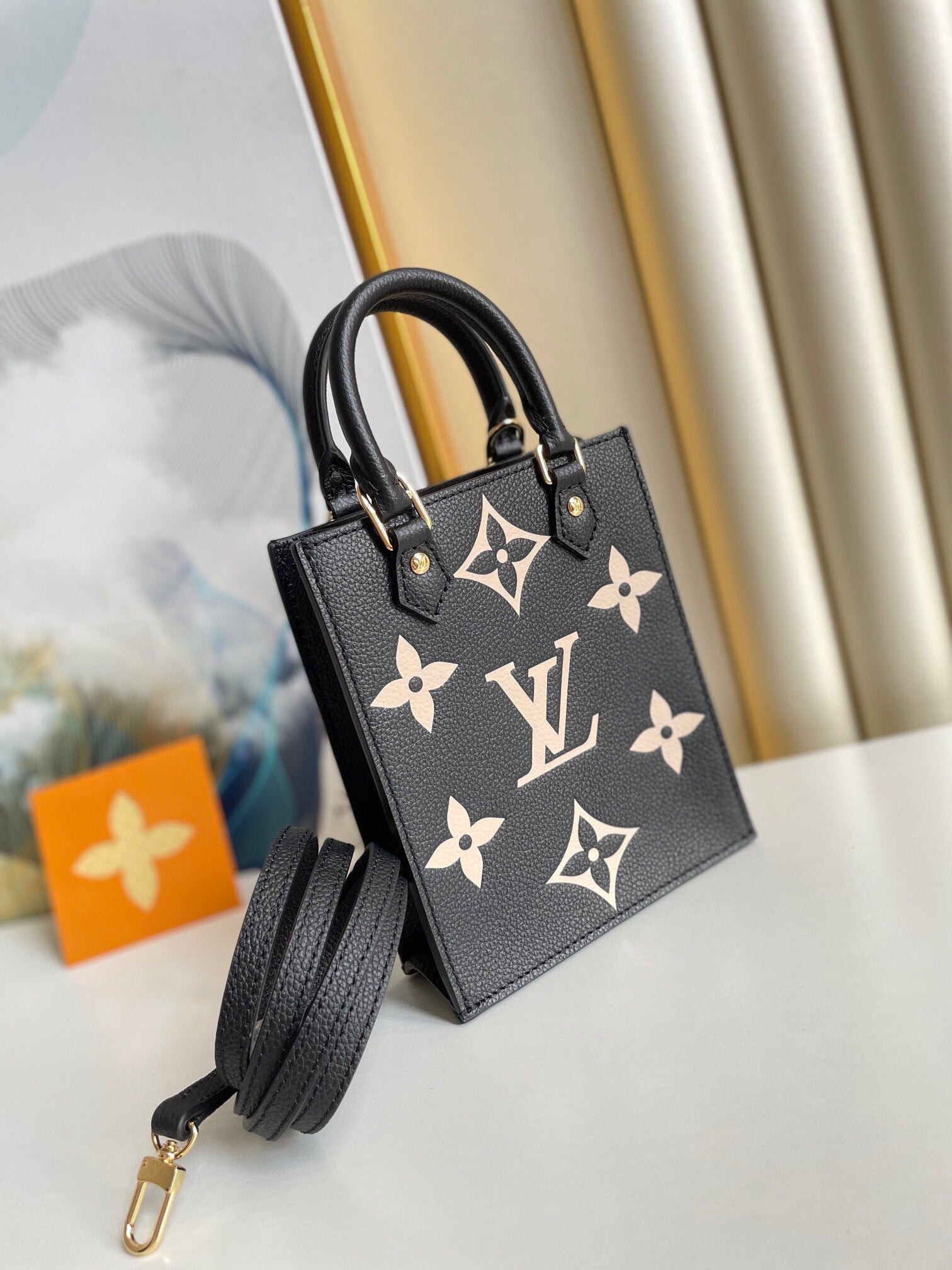 Louis Vuitton Petit Sac Plat 17Cm Black And Beige