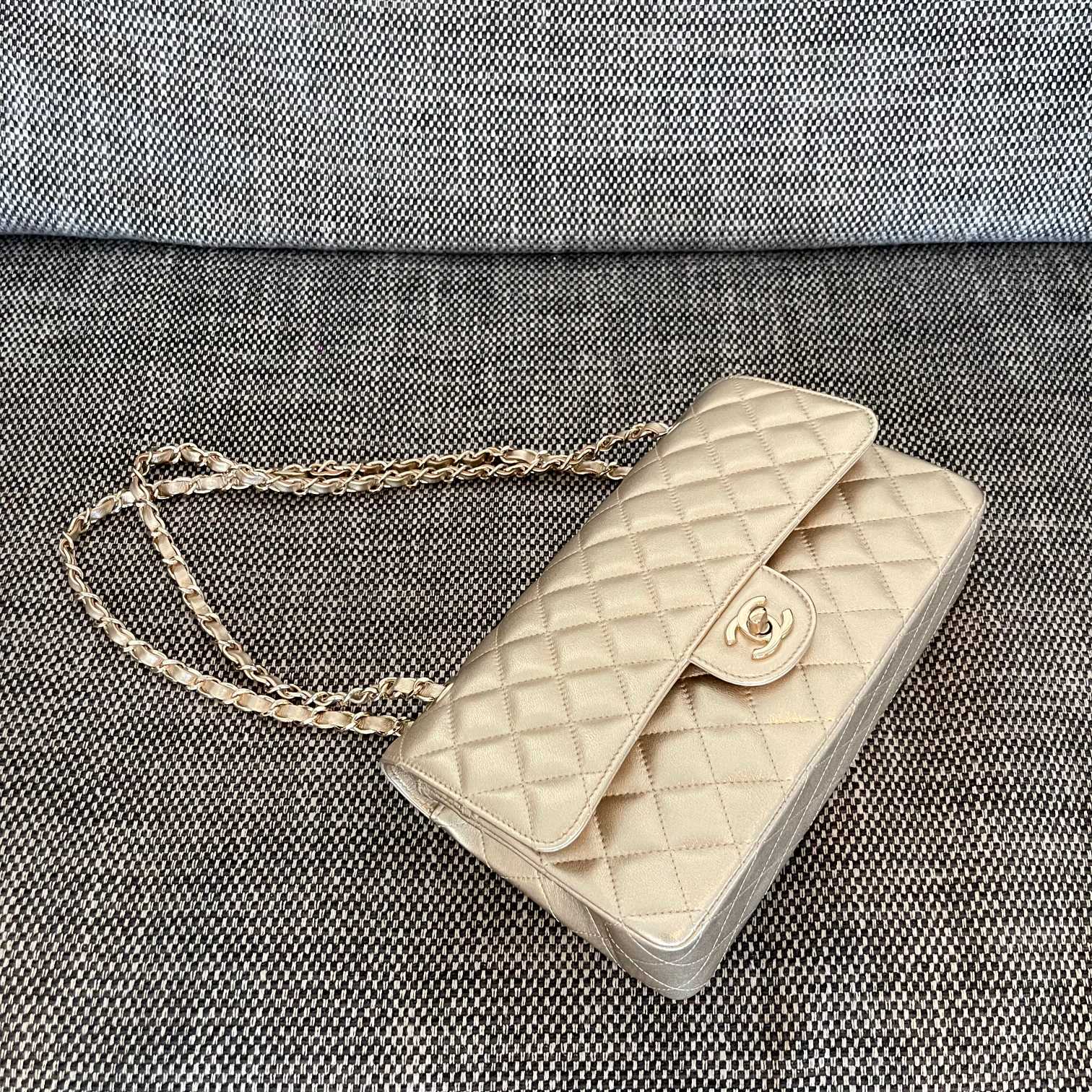 Classic Flap Quilted Metallic Lambskin Shoulder Bag in Gold (Gold Hardware)
