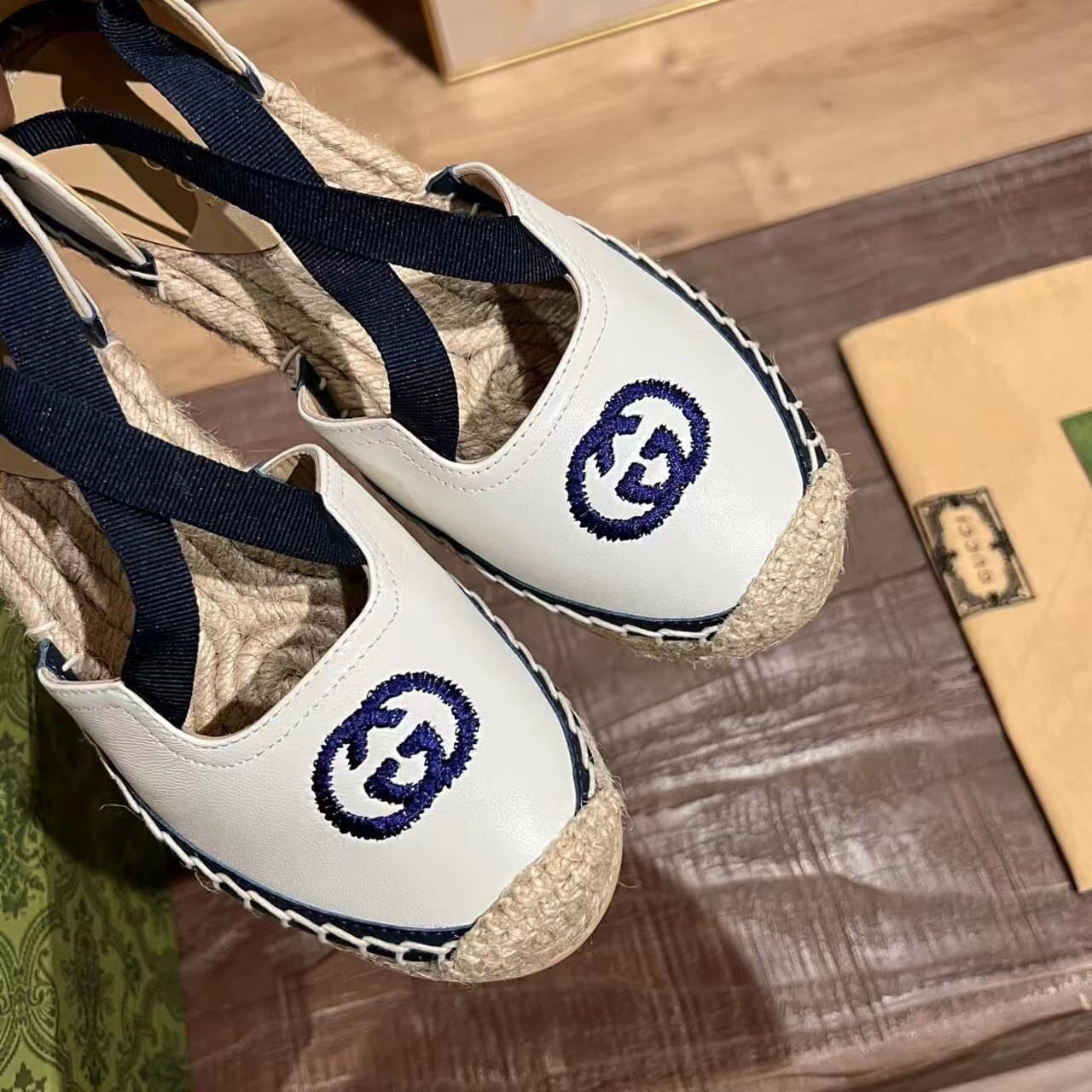 Gucci Gg Canvas Wedge Espadrilles White