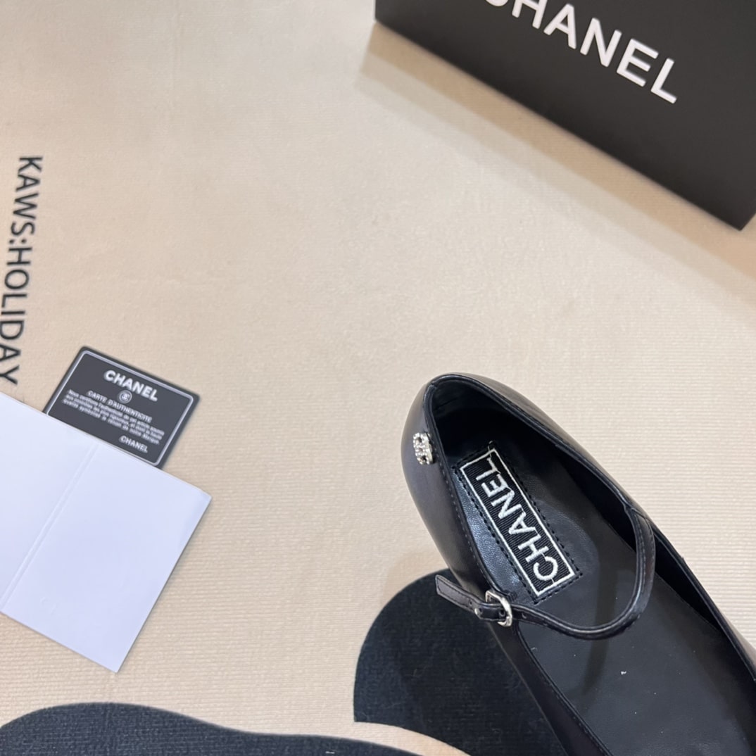 Chanel Square Toe Ballet Flats Black