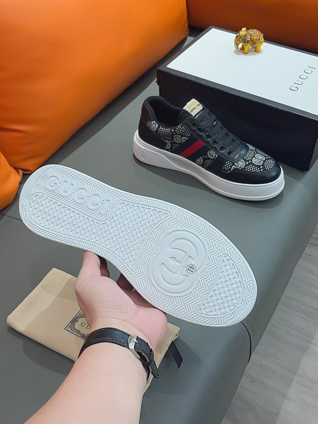 Gucci Screener Gg High Top Sneaker Leather In Black